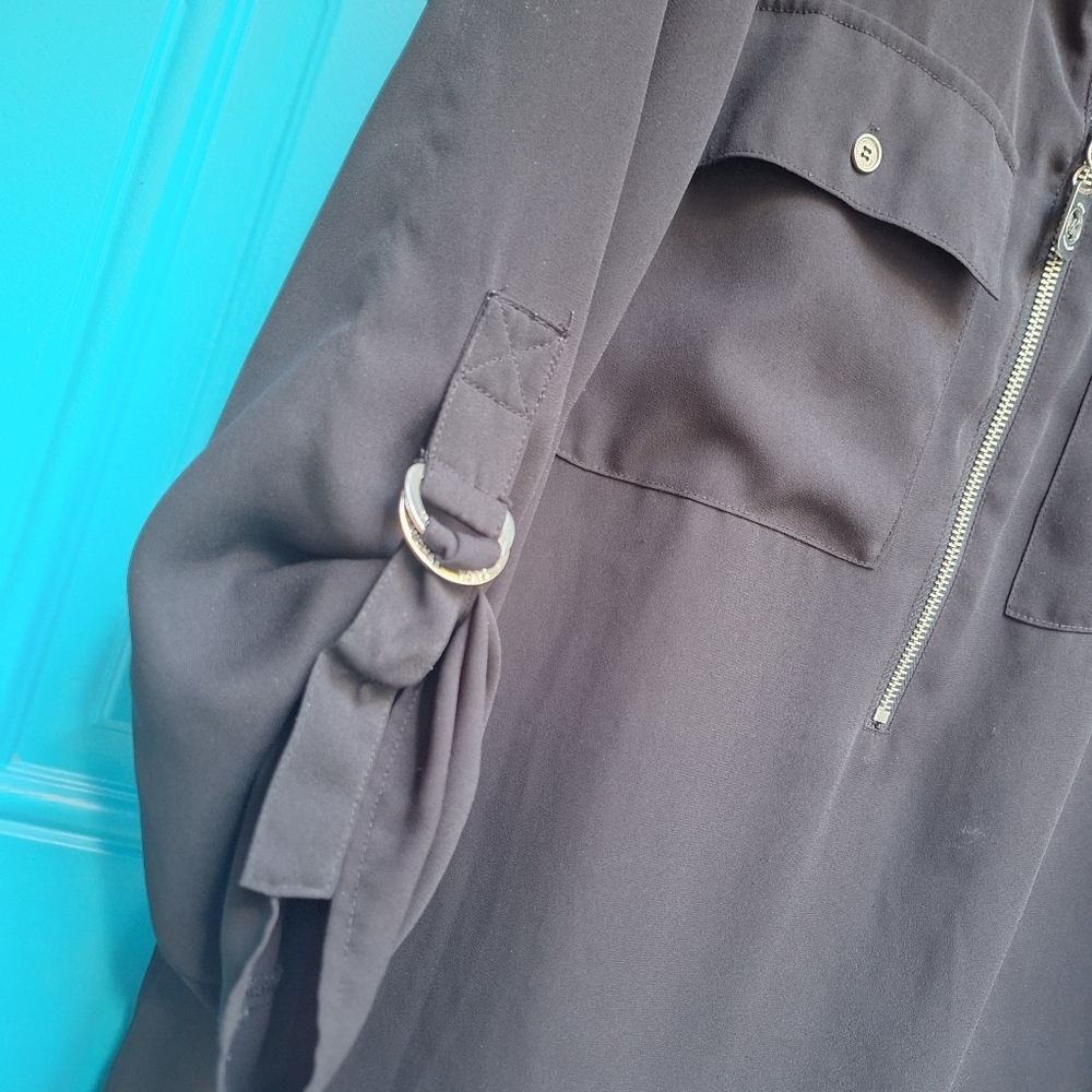 Michael Kors Top Blouse Zipper 3/4 Long Sleeves Collar Pockets Logo Hardware M - Picture 11 of 14